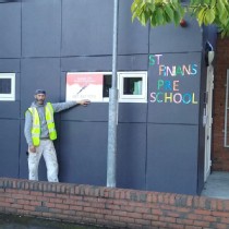 Greg outside St. Finian's preschool, Lucan